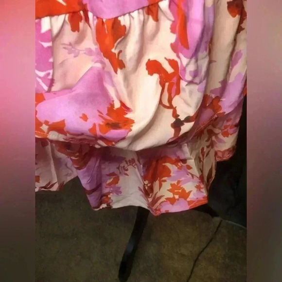 Pink and Red Floral Tie Front One Shoulder Knee-Length Sundress - Picture 11 of 12